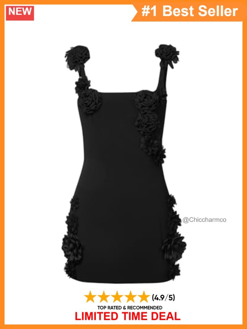 Rosette Applique Bodycon Mini Dress Square Neck Sleeveless
